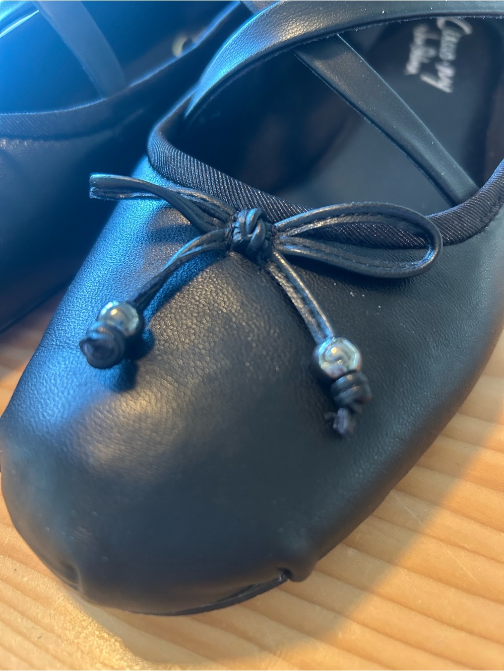 Circus by Sam Edelman Black Bow Ballet Flats with Crisscross Ankle Straps - Picture 2 of 5